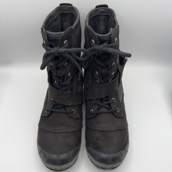Sorel Slim Boot Lace Up Black Ankle Boots Heel Women Size 11 Winter Warm READ - Picture 3 of 14